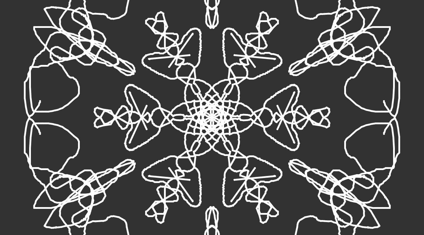 Dark grey canvas that reflects the lines drawn within it in symmetrical sections.