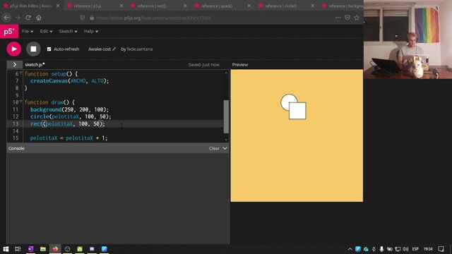Screenshot of the teacher is teaching on p5.js web editor online