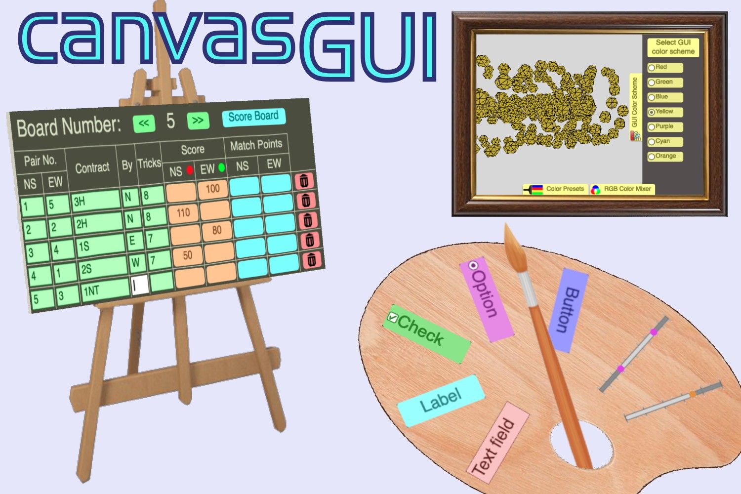 Various controls shown on a canvas